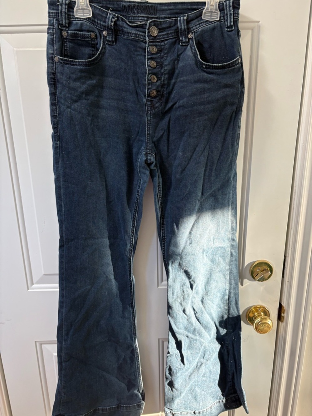 Dark Blue Flare Button-Fly Jeans - Women's Wide Leg